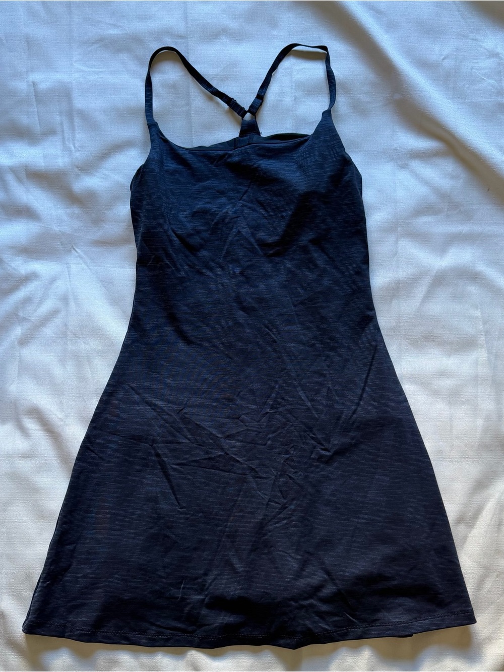 Navy blue Outdoor Voices mini dress with subtle horizontal stripes, size S
